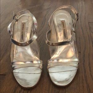 Manolo Blahnik silver sandals with 2in heel